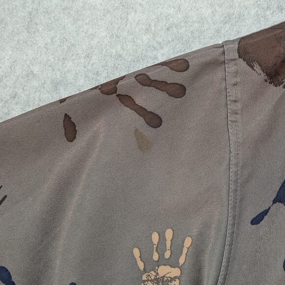 Vintage FUBU Mens XXL Button Up Shirt Gray Short Sleeve Hand Print Graphic - Picture 8 of 8